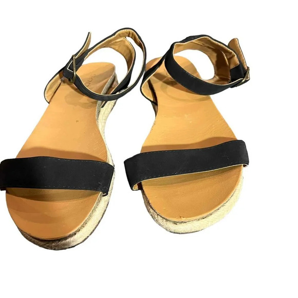 SODA Tacoma‎ Espadrille Black Open Toe Ankle Strap Sandals Women's Size 10 - Picture 2 of 9